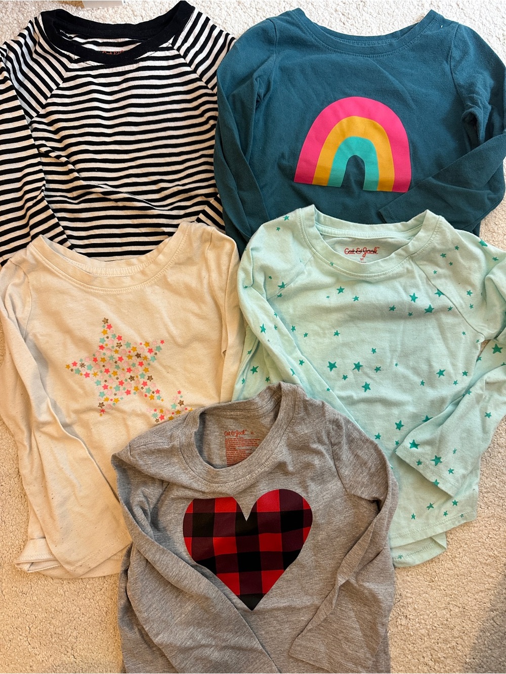 Cat & Jack Long Sleeve Tops Bundle - Rainbow, Stars & Heart Prints Sz 3T